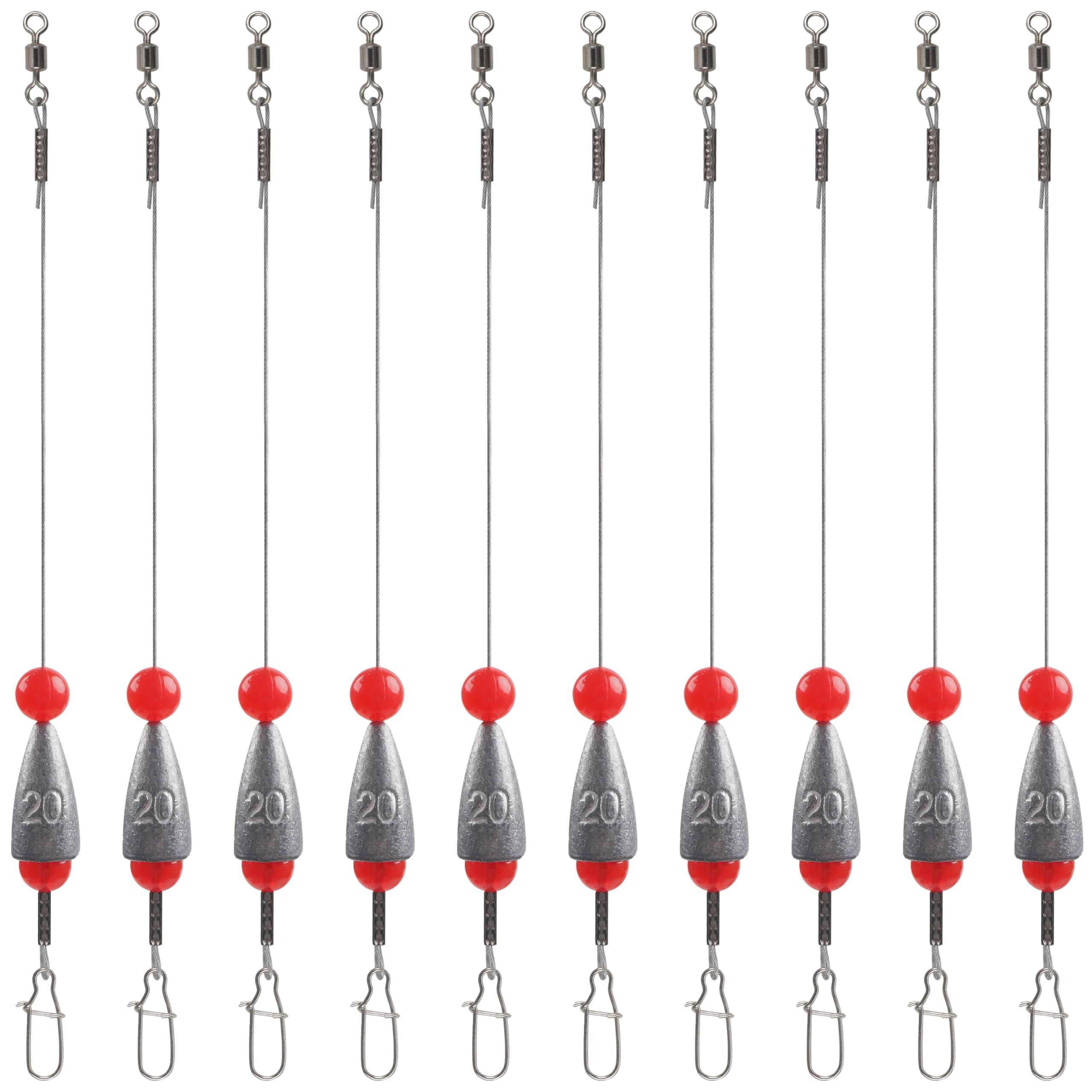 Carolina Rigs for Bass Fishing,5/10pcs Pre Rigged Carolina Ready Rigs Steel Fishing Leaders with Bullet Fishing Weights Beads Free Rig Saltwater