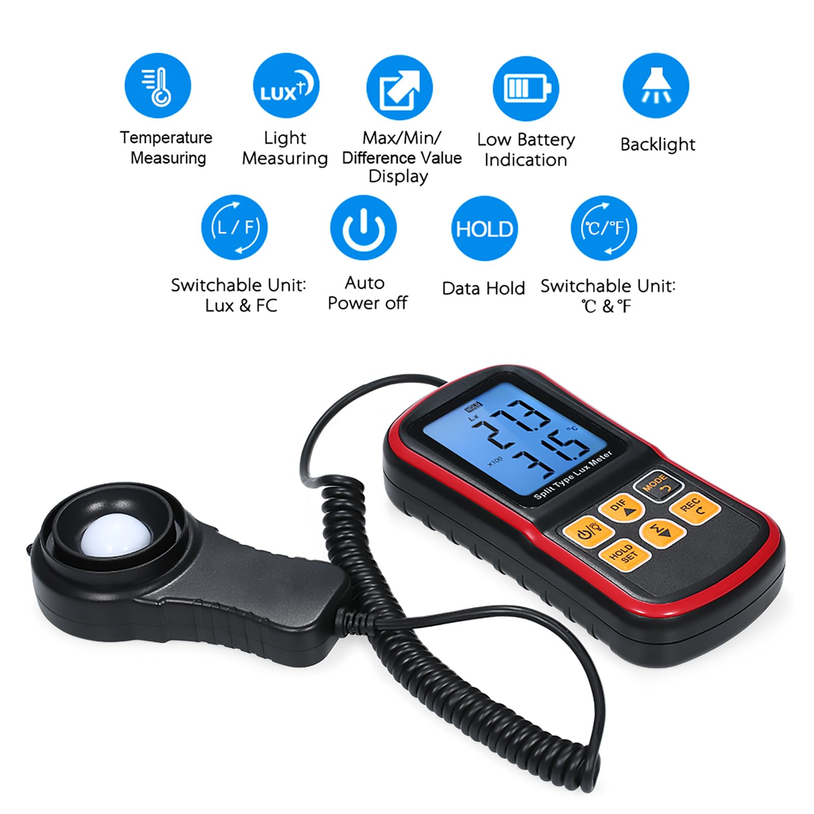 Light Meter, Handheld Digital Illuminance Meter Photography Light Meter Plant Light Meter with LCD Display for Lighting Intensity Brightness Measurement (Type B)
