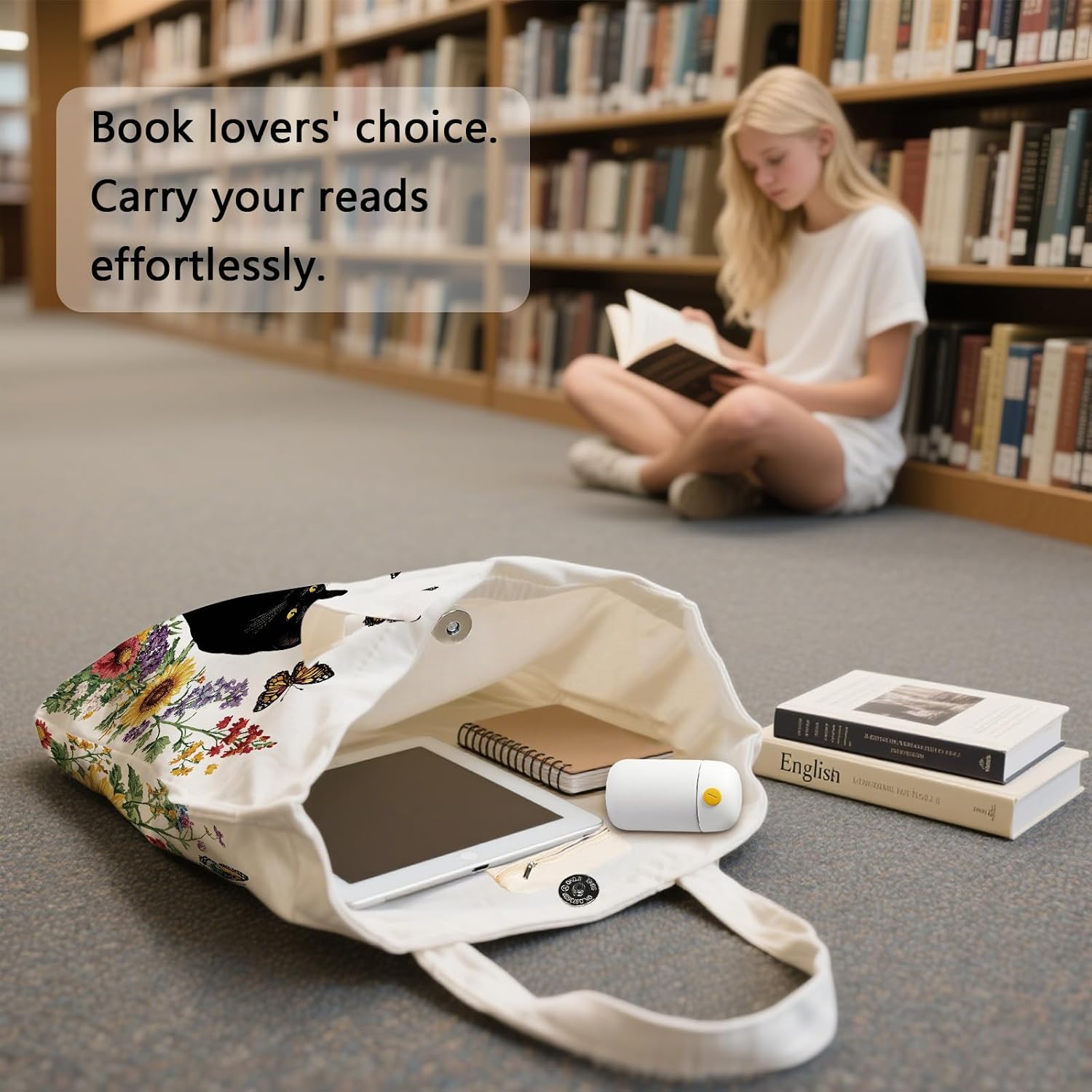 Aesthetic Canvas Tote Bag for Women - with Magnetic Snap Closure & Zipper Inner Pocket Reusable Bag for Shopping - Image 7