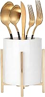 Vista 13 de Soporte para utensilios de cocina, 2 piezas de cerámica con soporte de metal dorado, soporte de utensilios de cocina elegante y moderno