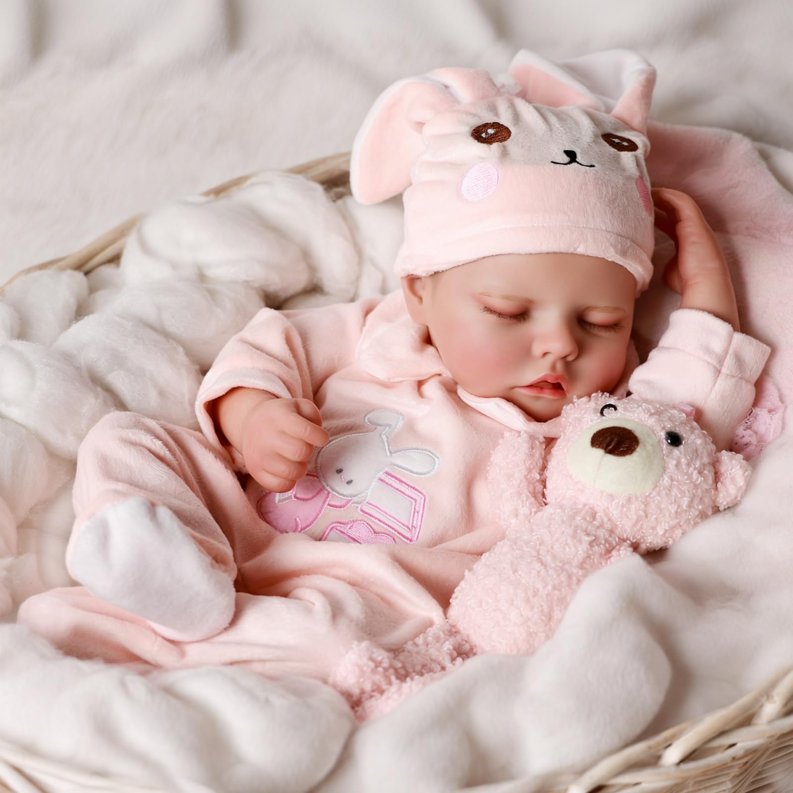 JIZHI Reborn dolls - 17-Inch Handmade Realistic Baby Dolls Soft Cloth Body with Toy Accessories, Reborn Baby Dolls Like a Lifelike Baby(Sleeping baby),Rabbit Cloth Body