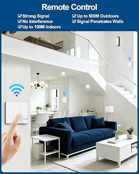 Thinkbee 3-Channel Wireless Light Switch Kit with 3 Receivers for 3 Lights