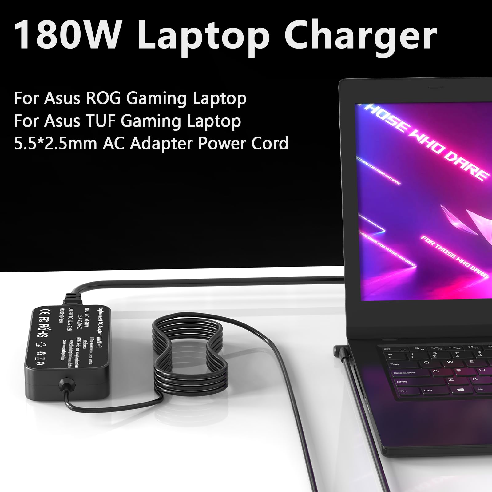 DECSZDY Chargeur pour ordinateur portable 180 W 19,5 V 9,23 A 5,5 x 2,5 mm compatible avec ASUS Rog G750JM G750JX G750JS G750JW G751JM G752VT GL502VT GL502VS GL502VM GL702VM GL702VT G55 G55VW G70 G75