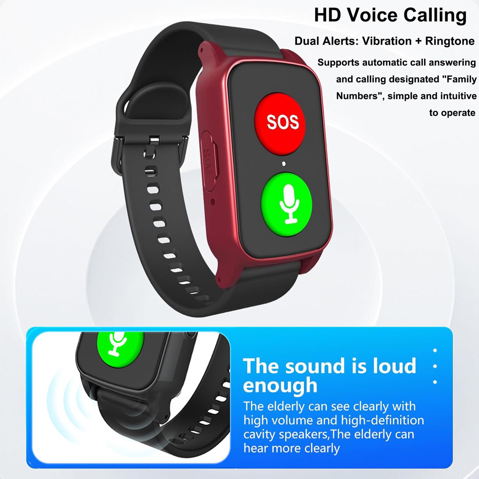 Mothdust Orologio Rilevamento Cadute per Anziani Braccialetto GPS Impermeabile IP67 Cardiofrequenzimetro Temperatura Smartwatch per Demenza Alzheimer Autismo Pulsante SOS(Red)