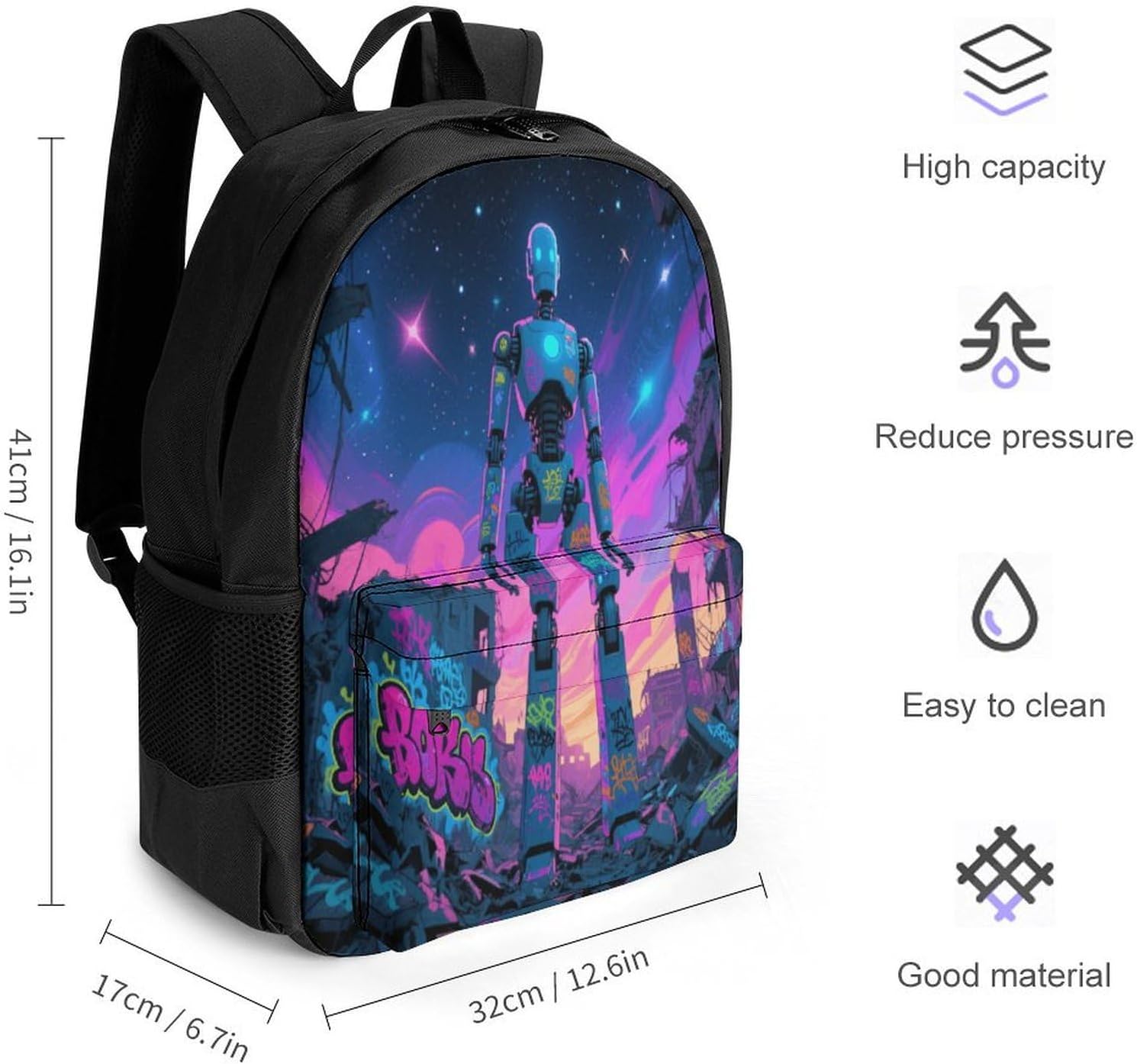 Graffiti Robot Backpack Daypack Travel Backpack | Lightweight Casual Laptop Backpack for Women Men Aesthetic Travel Bag for Weekender Business Hiking Outdoor