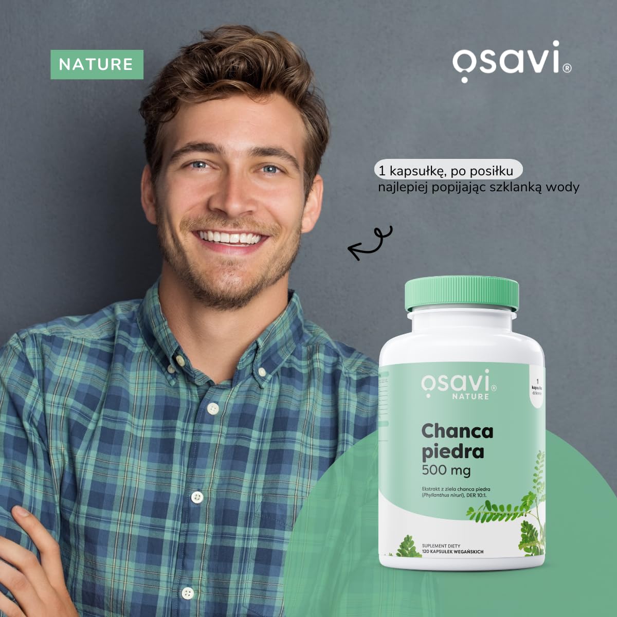 Osavi Chanca Piedra – 120 wegańskich kapsułek | Tradycyjna roślina | Ekstrakt z ziela chanca piedra | 500 mg ekstraktu w jednej kapsułce z 5000 mg Phyllanthus niruri | Clean Label | Dla Wegan