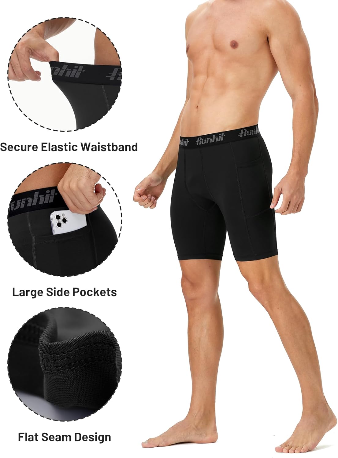 Runhit 2 Pack Mens Compression Shorts with Pocket, Spandex Athletic Workout Shorts, Performance Underwear for Running - Image 3