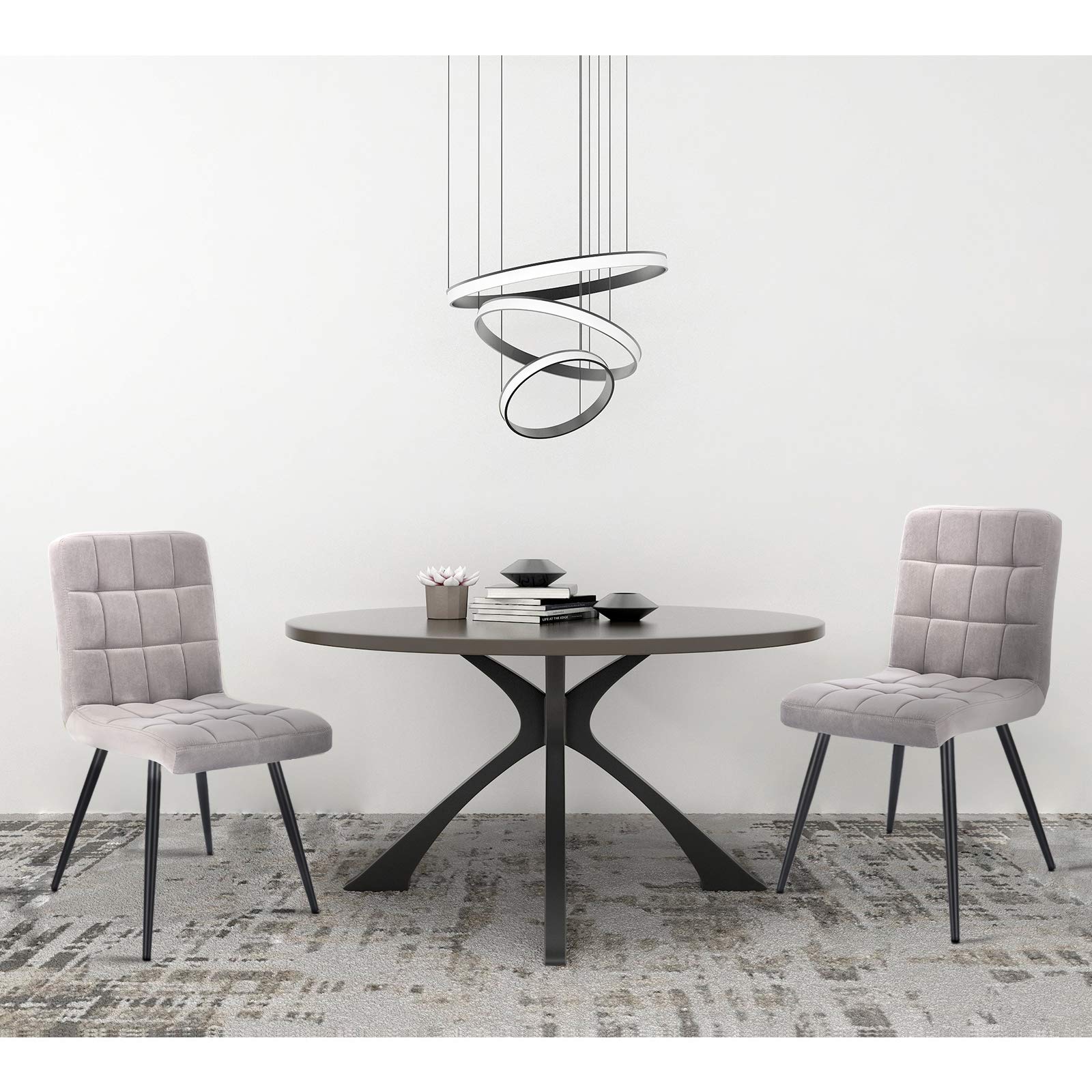 Lestarain Sedia Sala da Pranzo Moderna Set di 6 Sedie Imbottite Senza Braccioli in Velluto Rasato per Cucina Sala d'Attesa Gambe Metalliche Grigio chiaro LCNI78005-6