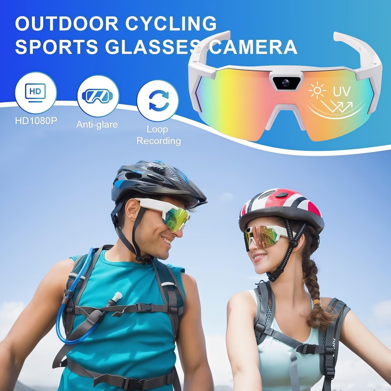 Occhiali da sole con action camera 4K, occhiali per registrazione video POV, per escursionismo, ciclismo, baseball, videocamere sportive intelligenti polarizzate a mani libere, per uomini e donne