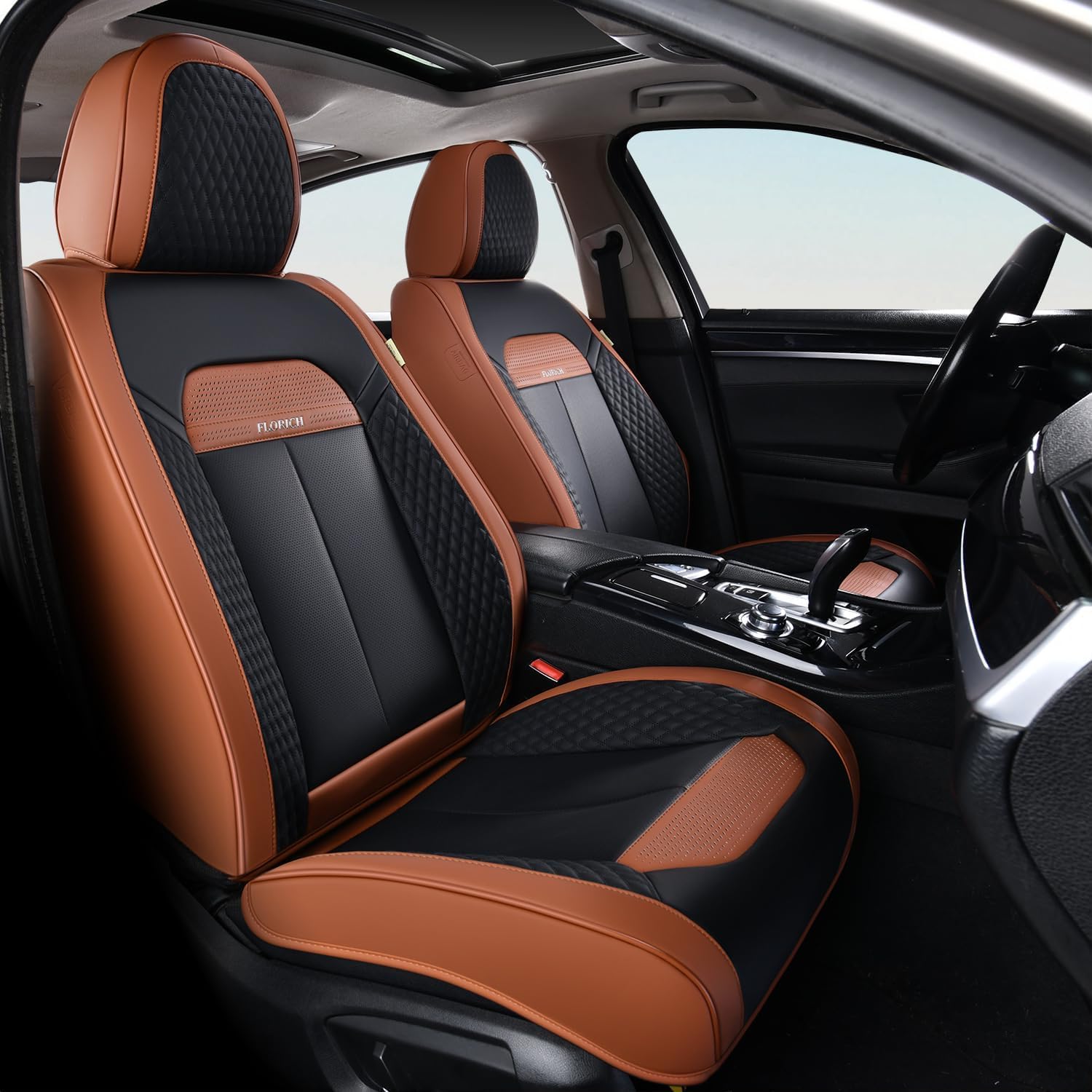 FLORICH Waterproof Car Seat Covers Full Set, Automotive Seat Covers, Brown Car Seat Covers, Luxury Seat Protector Universal fit for Most Cars SUVs and Trucks - Brown&Black - Image 2