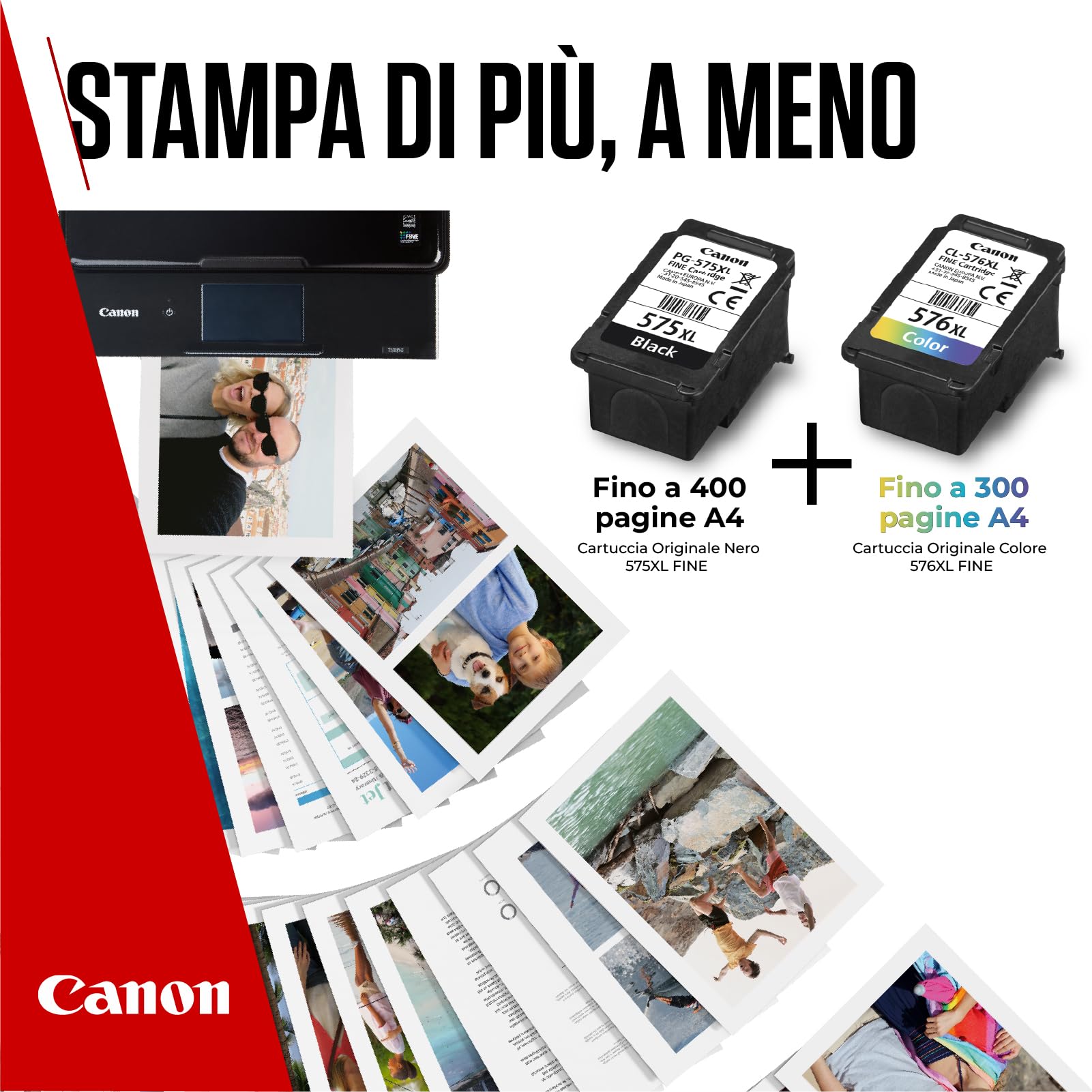 Canon Multipack Cartuccia & Carta - 2 Cartucce per Stampante Originali PG-575XL/CL-576XL (1 x Nero, 1 x Colori) & 4x6 Carta Fotografica (50 x Fogli)