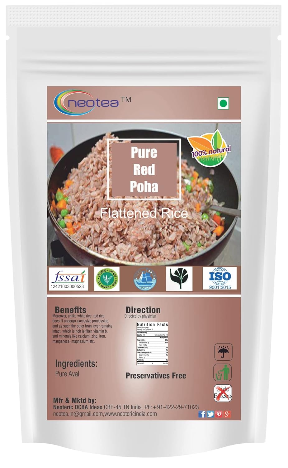 Neotea Pure Red Poha (Flattened Rice or Aval) (1kg)