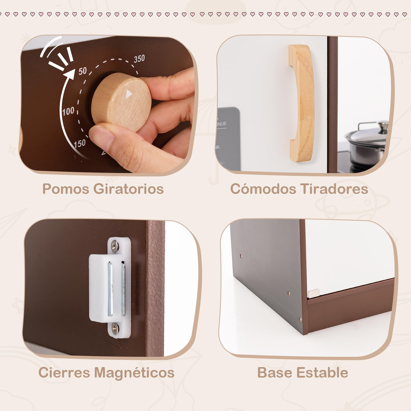 COSTWAY Cocina Juguete para Niños, Juego de Cocina Infantil con Sonido y Luces, Microondas, Horno, Fregadero, Lavadora, Juego de Cocina Infantil de Madera, a Partir de 3 años