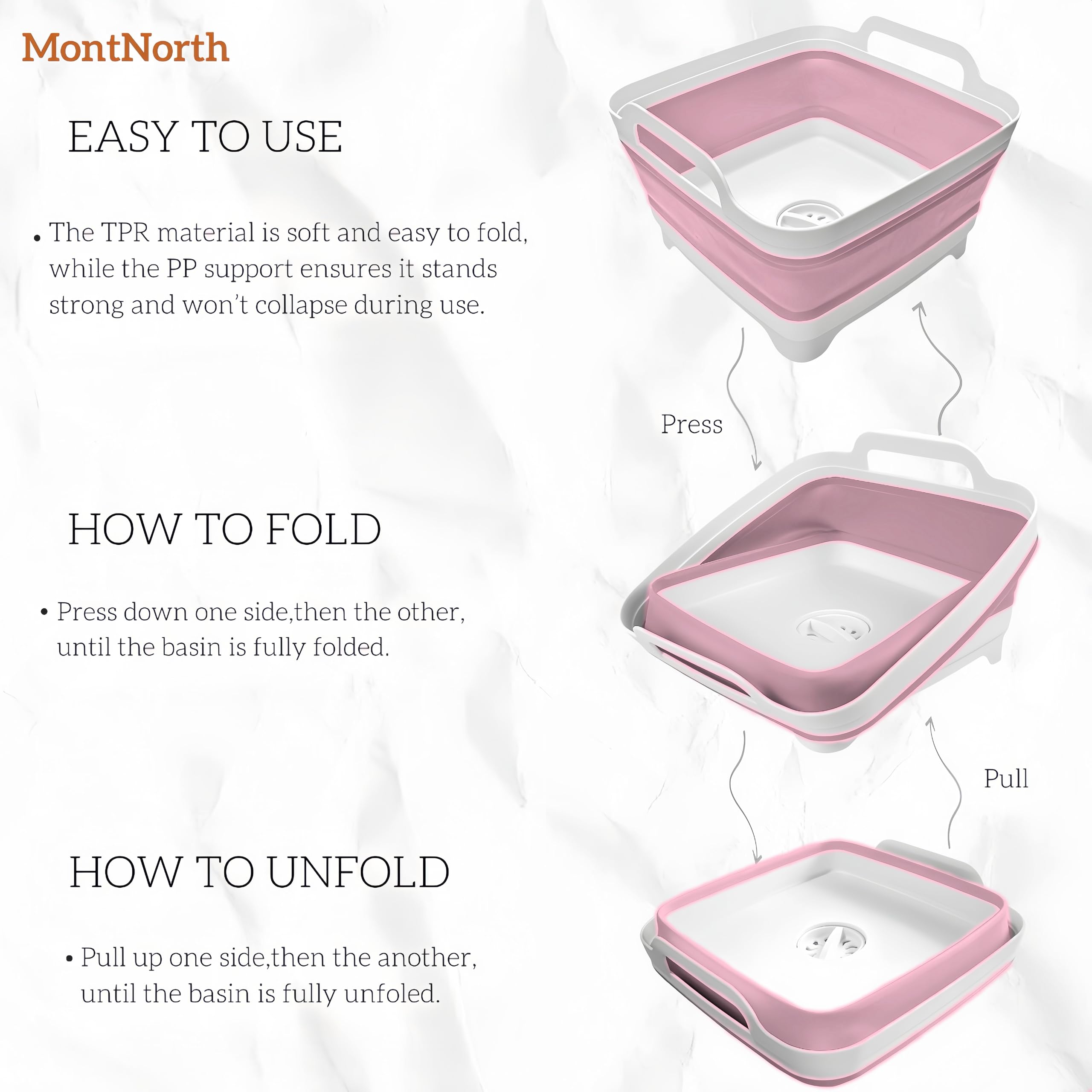 MontNorth Sartén para lavar platos, cubeta plegable de 9 L, fregadero portátil, lavabo, cubeta plegable, lavabo con tapón de drenaje, plato para fregadero de cocina, bañera de lavado de platos de
