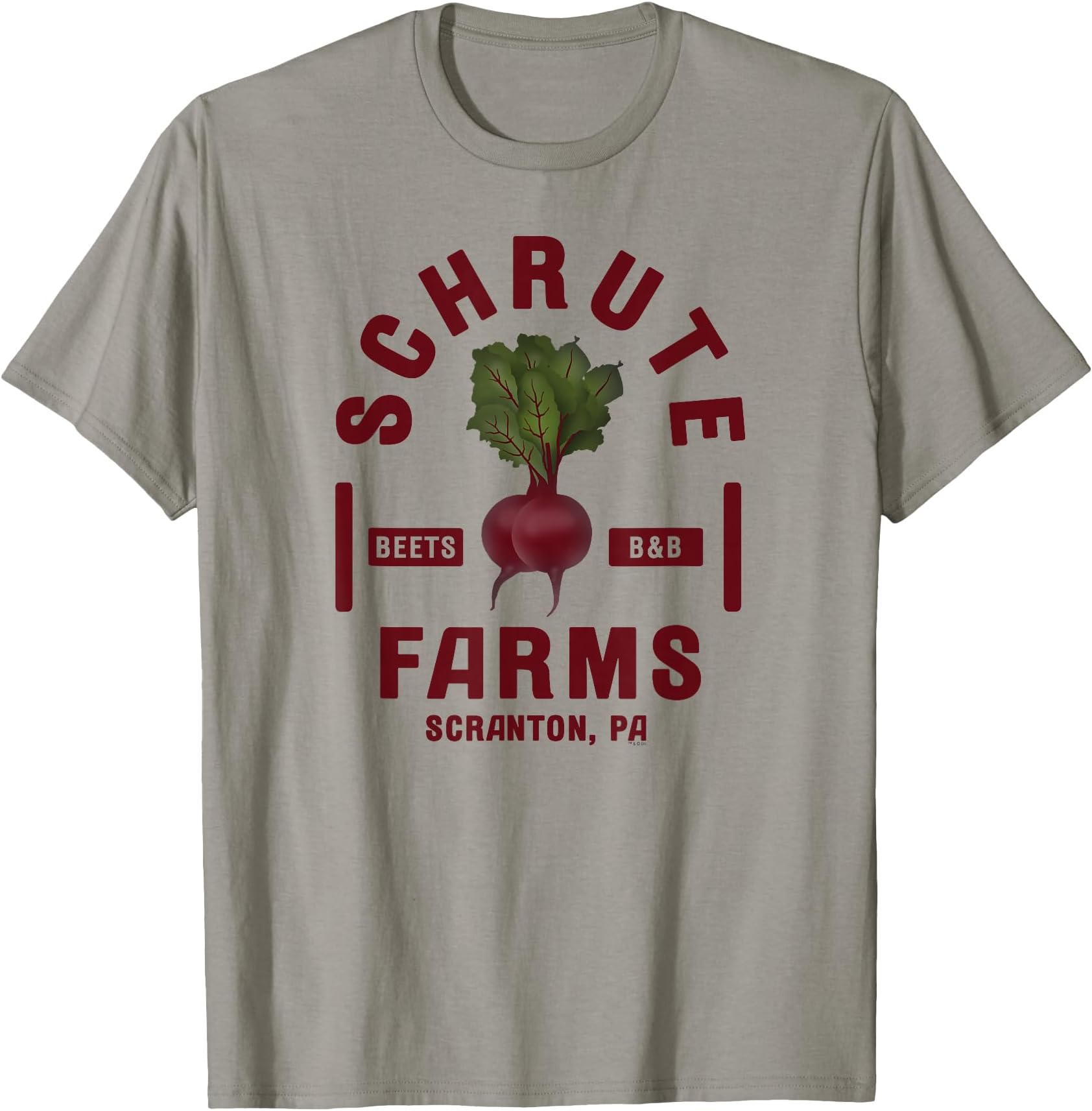 NBC The Office Schrute Farms T-Shirt - Adults, Unisex - Short Sleeve, Grey, Small