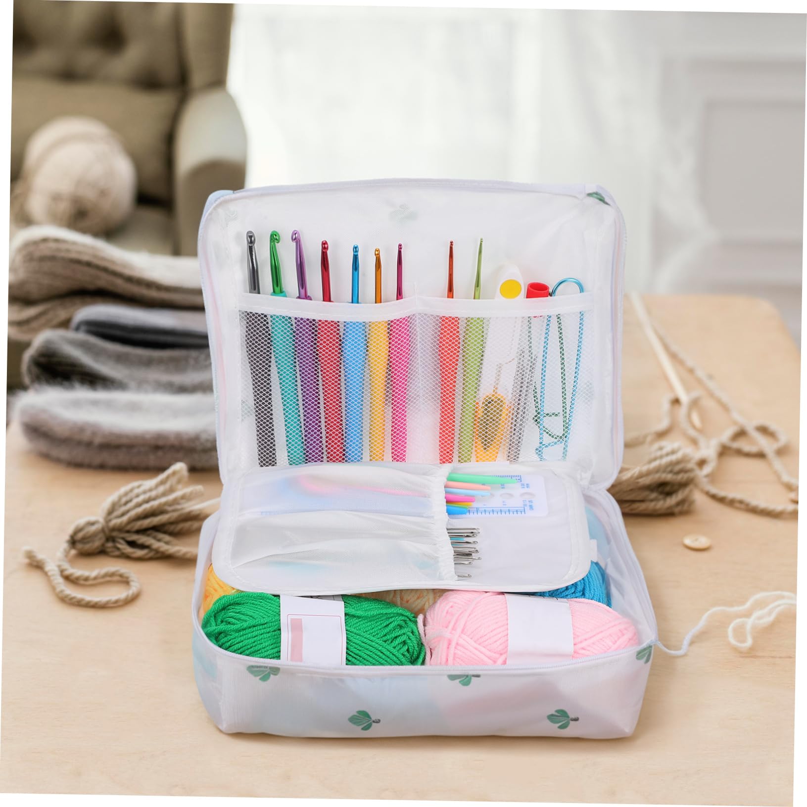 AKOOSY Kit per Uncinetto per Principianti con Filati Colorati Uncinetti Segnapunti e Nastro Completo con Borsa Portatile per Lavorare all Uncinetto
