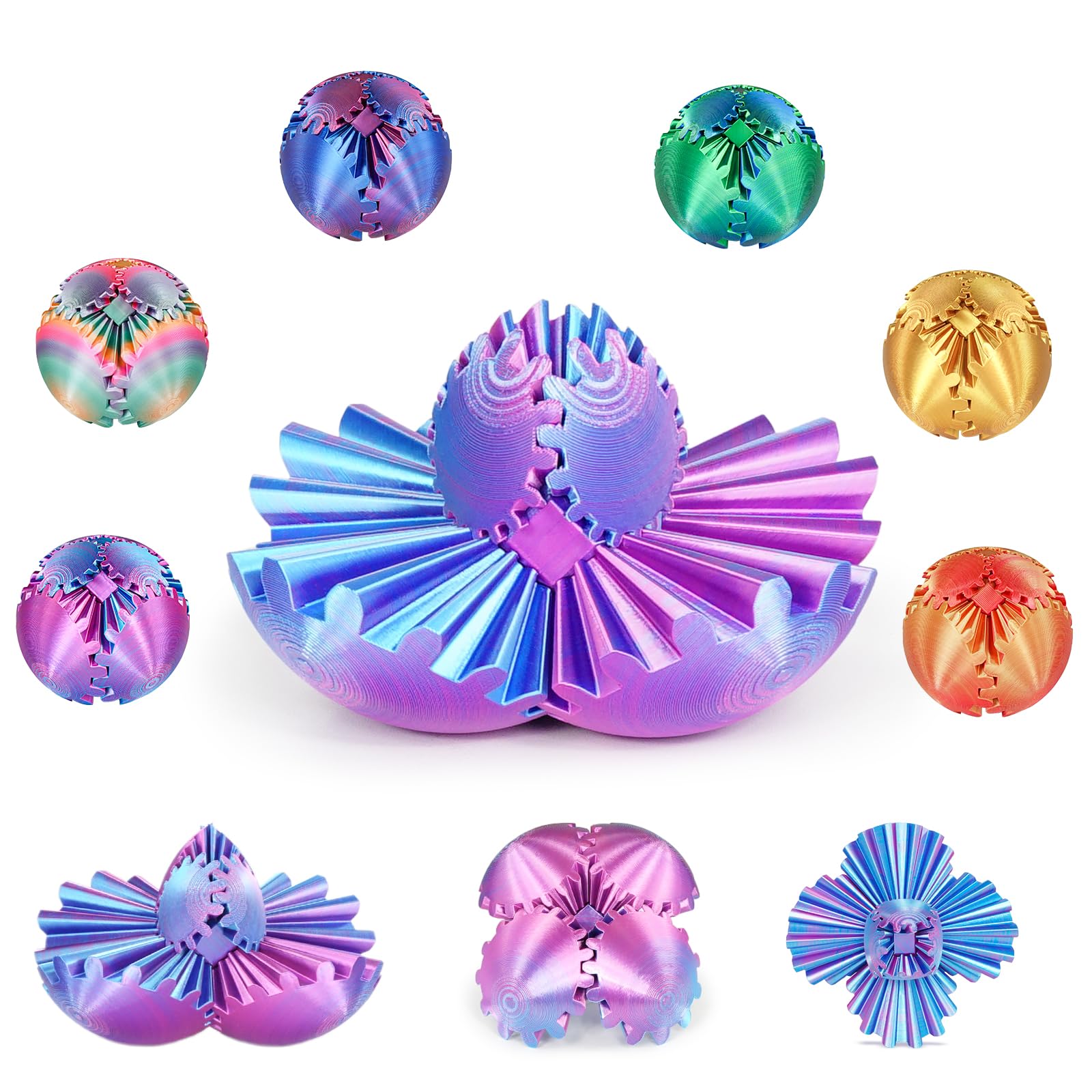 Gear Ball, 3D Printed Gear Sphere Fidget Toy, Sensory Stress Relief Ball for Kids and Adults, ADHD Autism Desk Toy Stocking Stuffer Unique Fun Office White Elephant Gift (Light Purple, 2.6 inches)