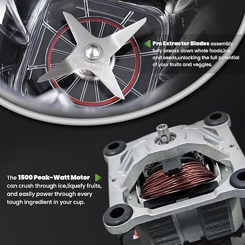 Miniatura 9 de Licuadora profesional de 64 onzas, 1500 W para menos espuma, escudo silencioso comercial, temporizador de cocina, autolimpieza, 9 velocidades, 6