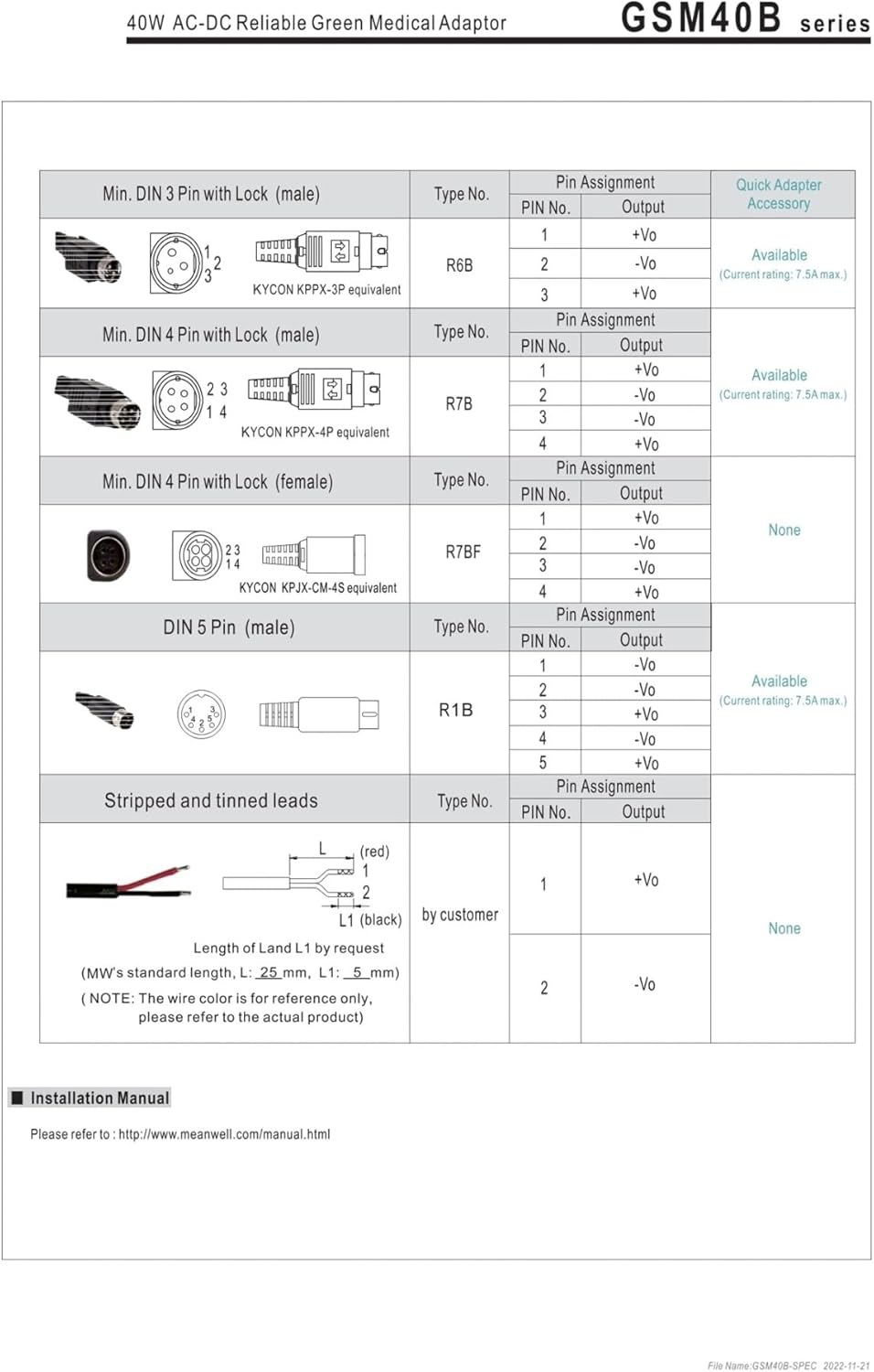 GSM40B GSM40B05-P1J GSM40B12-P1J GSM40B15-P1J GSM40B24-P1J GSM40B 40W Power Supply(GSM40B12-P1J)