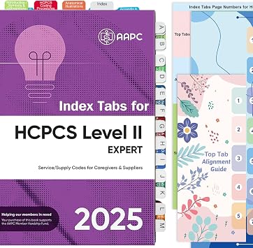 Index Tabs for HCPCS Level II 2025 AAPC Version, Complete Book Tabs Set with Blanks, Bookmarker, Laminated Color-Coded with Alignment Guide & Page Numbers Book Not Included
