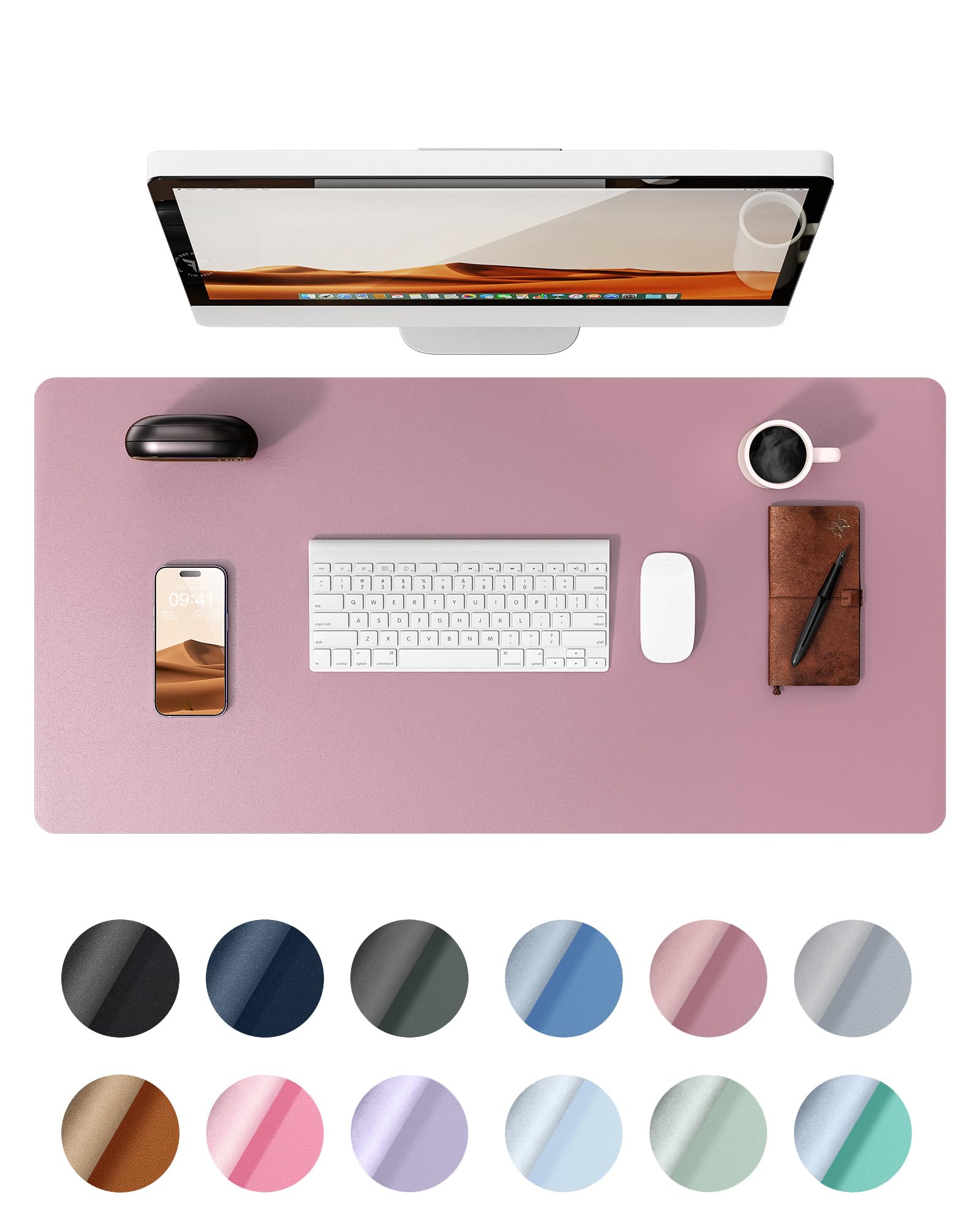 YSAGi Leather Desk Mat, Large Mouse Mat, Non-Slip Desk Pad, Waterproof Leather Table Protector Writing Pad for Office and Home (60 x 35 cm, Pale Mauve)