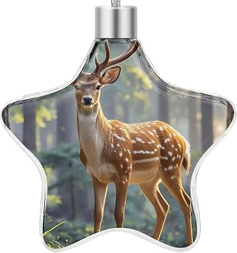 3.7 Inch Star Christmas Ornament Reusable Plastic Hanging Decor with Rope, Hanging Decorative Ball, Sika Deer Ornaments for Xmas Tree, New Year Party Decor