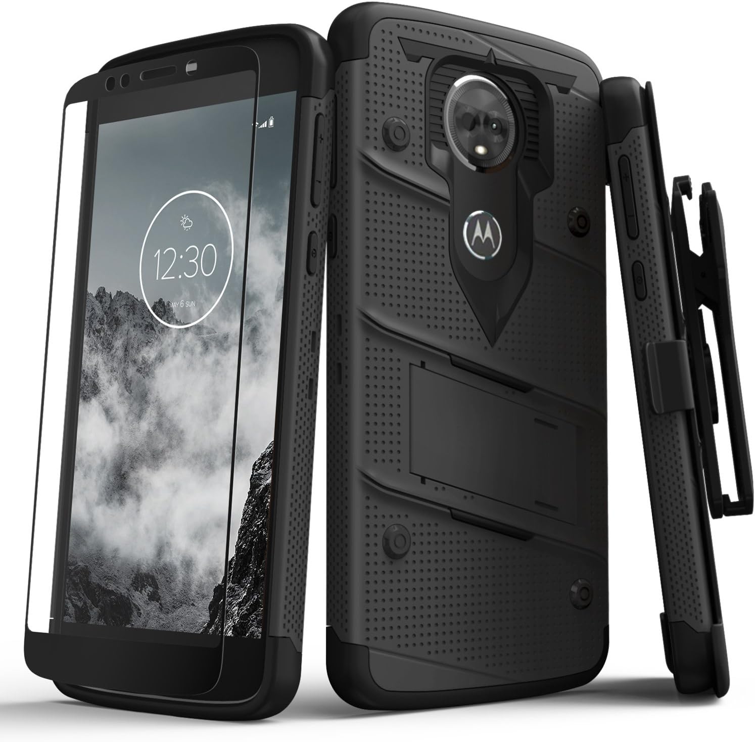 ZIZO Bolt Series Motorola Moto e5 Supra Case Military Grade Drop Tested with Tempered Glass Screen Protector Holster e5 Plus Black