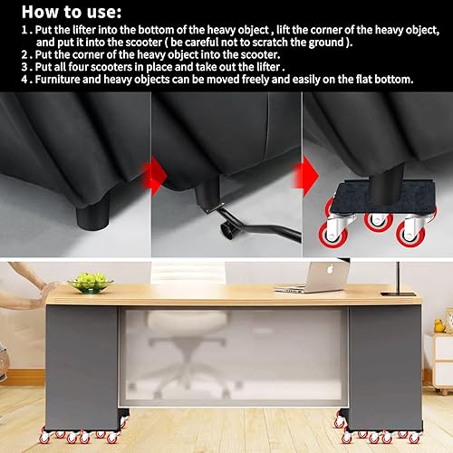 Miniatura 7 de Carrito de muebles de 5 ruedas, rodillos móviles de 1100 libras con 5 ruedas, rotación de 360 para muebles de servicio pesado, herramienta de