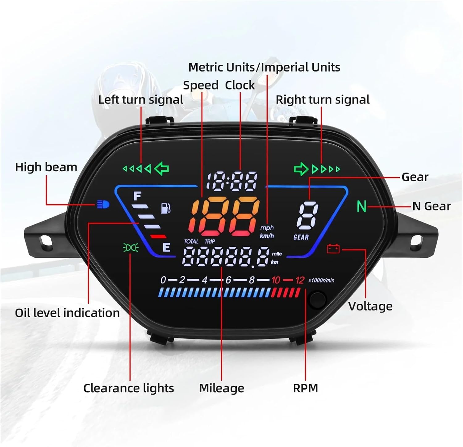 Motorcycle Speedometer Gauge Motorcycle Digital Dash Universal Tachometer Motorcycle Digital Display for EX5 Class1 CX DX Wave100 CD100 DY110-2F