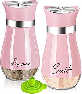 UDQYQ Stainless Steel Salt and Pepper Shakers Set with Glass Bottle, Spice Dispenser Kitchen Accessories for Home,Kitchen, Restaurant, Dining Table (Pink)