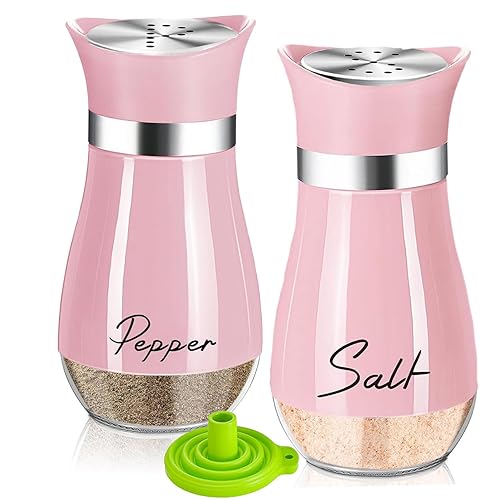 UDQYQ Edelstahl Salz- und Pfefferstreuer Set mit Glasflasche, Gewürzspender Küchenzubehör für Haus, Küche, Restaurant, Esstisch (Rosa) - Rosa