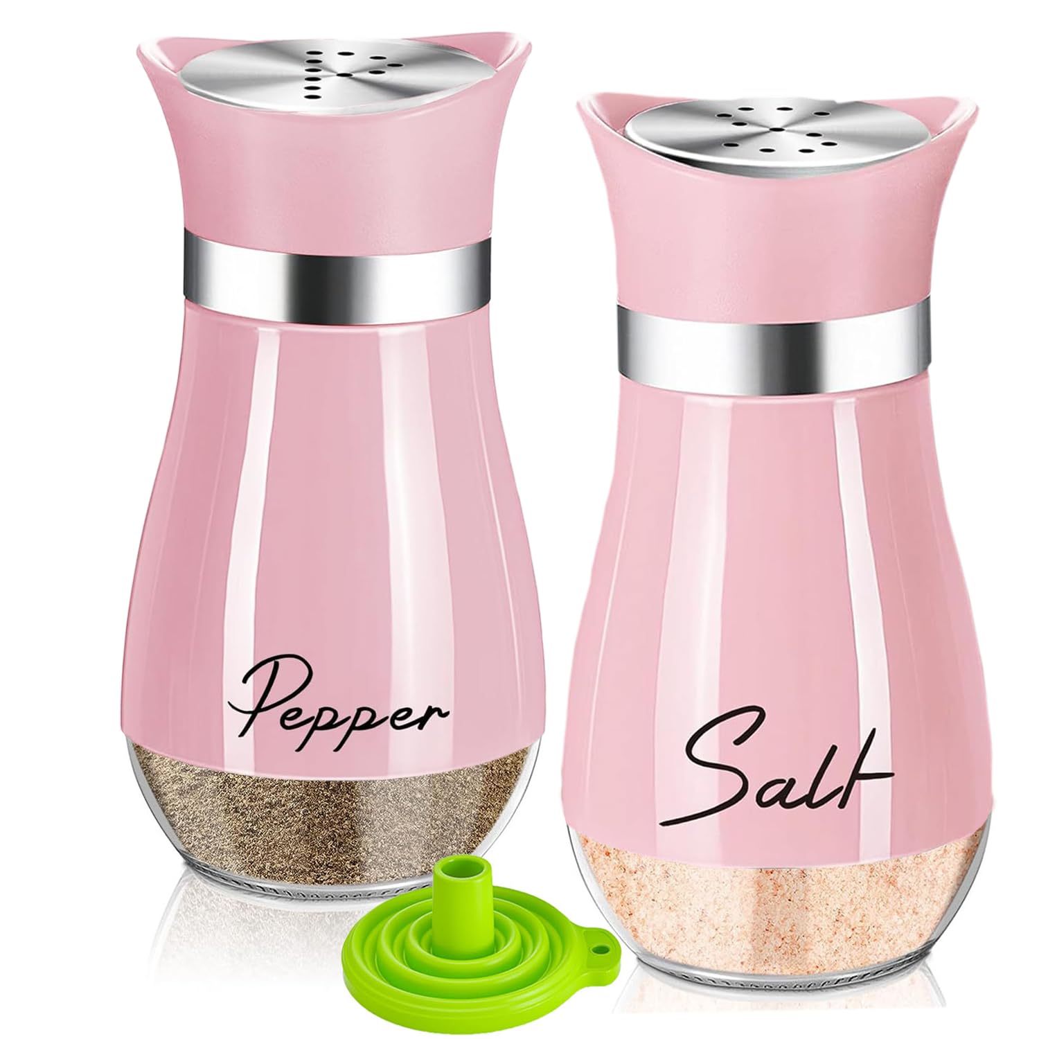 UDQYQ Edelstahl Salz- und Pfefferstreuer Set mit Glasflasche, Gewürzspender Küchenzubehör für Haus, Küche, Restaurant, Esstisch (Rosa)