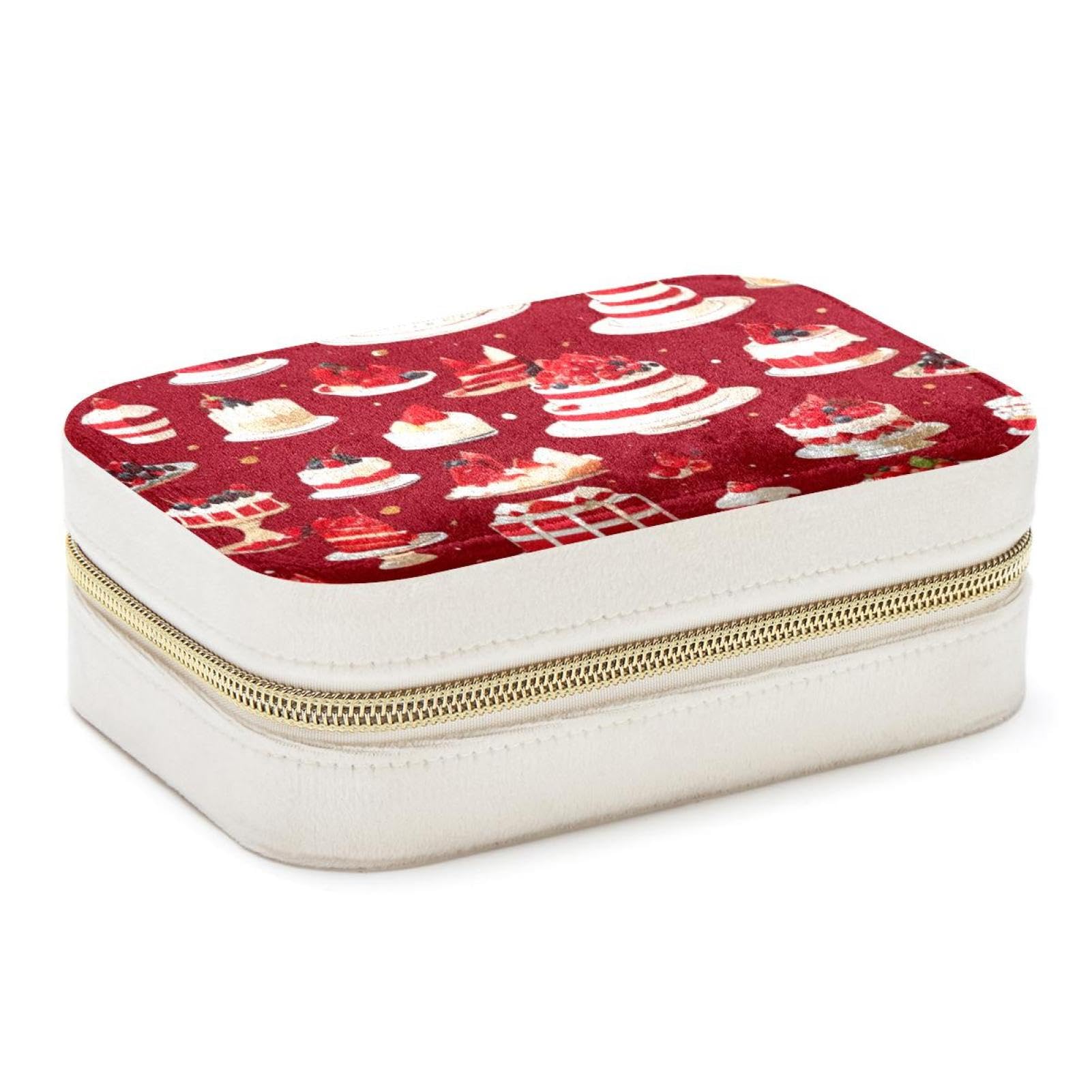 Organisateur bijoux velours rouge motif dessert parfait pour le voyage