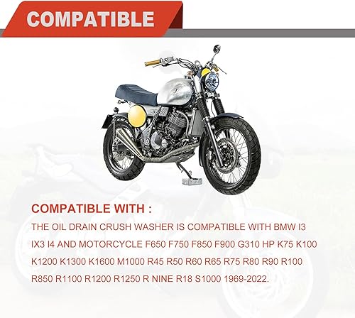 Miniatura 5 de Reemplazo del sello de junta de la arandela de trituración del tapón de drenaje de aceite para motocicleta BMW y automóvil se adapta a los modelos