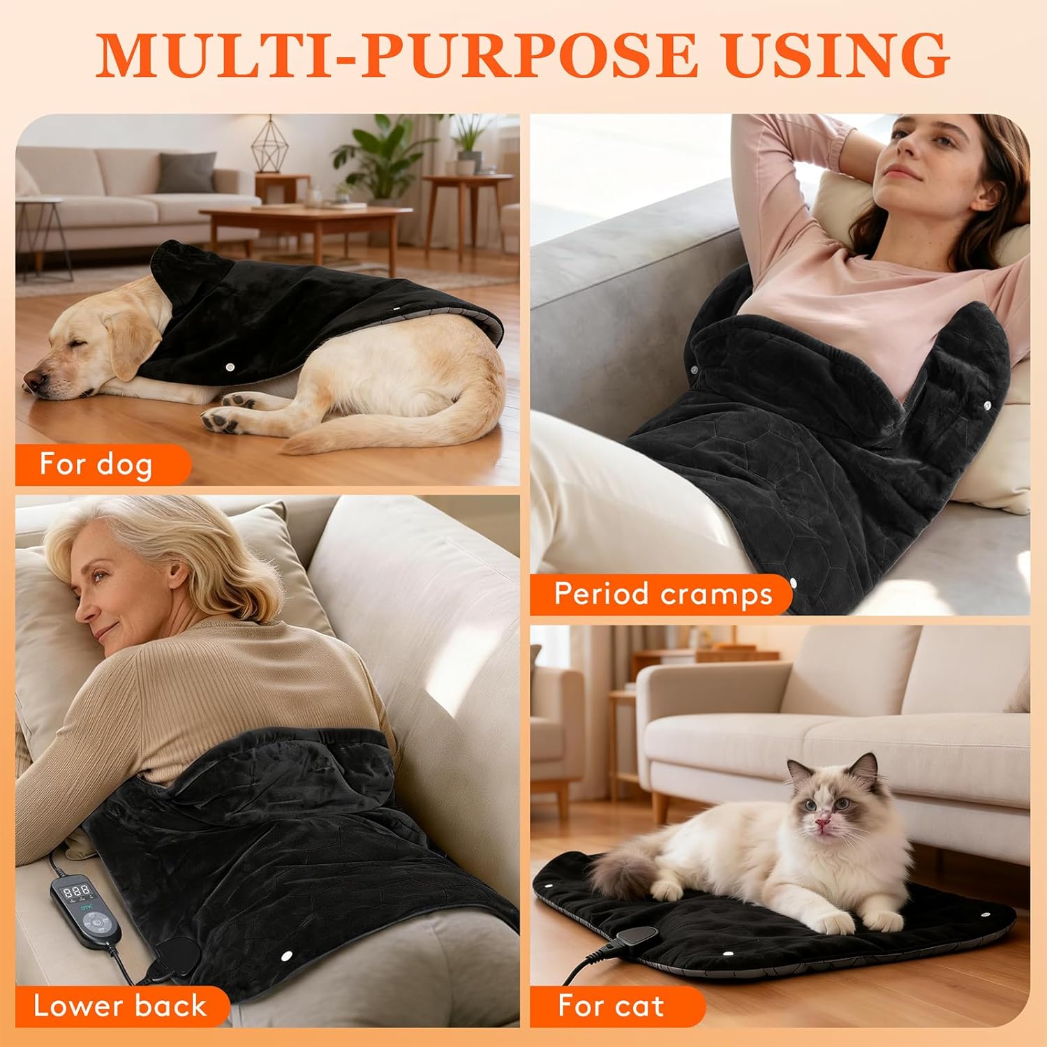 UTK 30s Fast Heating Pad, 6X Deeper Far Infrared Heating pad for Neck and Shoulders Pain Relief, 8 Heat Settings Max 159℉, 4H Auto-Off, Extra Large 24"x20" with Adjustable Strap, Gifts for Women Men
