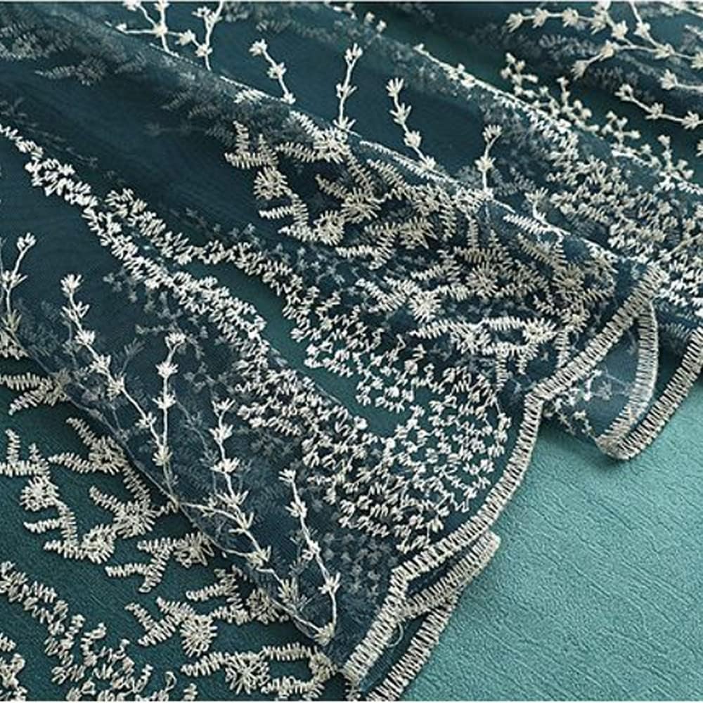 Amidoudou 1 Pair Double Layer Curtains for Living Room Gradient Coral Tree Pattern Embroidered Curtains for Bedroom (Blue Green,54x90 Inch)