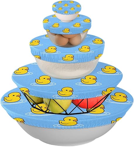 Miniatura 3 de Duck 5PCS Reusable Elastic Bowl Covers for Food Storage Stretch Cloth Fabric Lids with 5 Different Sizes Heat Resistant Food Lids for Fruits