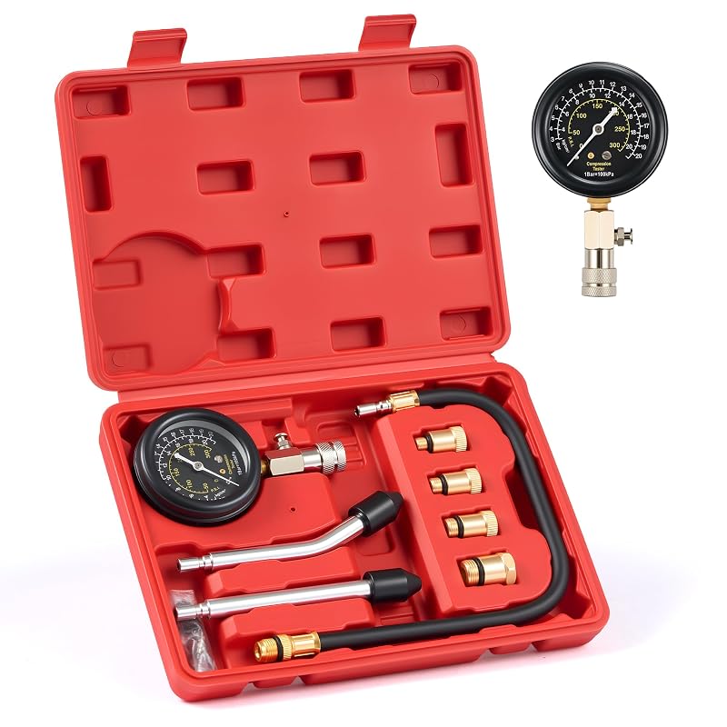 Kit de Teste de Compressão para Motor a Gasolina Orion Motor Tech com Manômetro Duplo de 300 PSI, 8 Peças