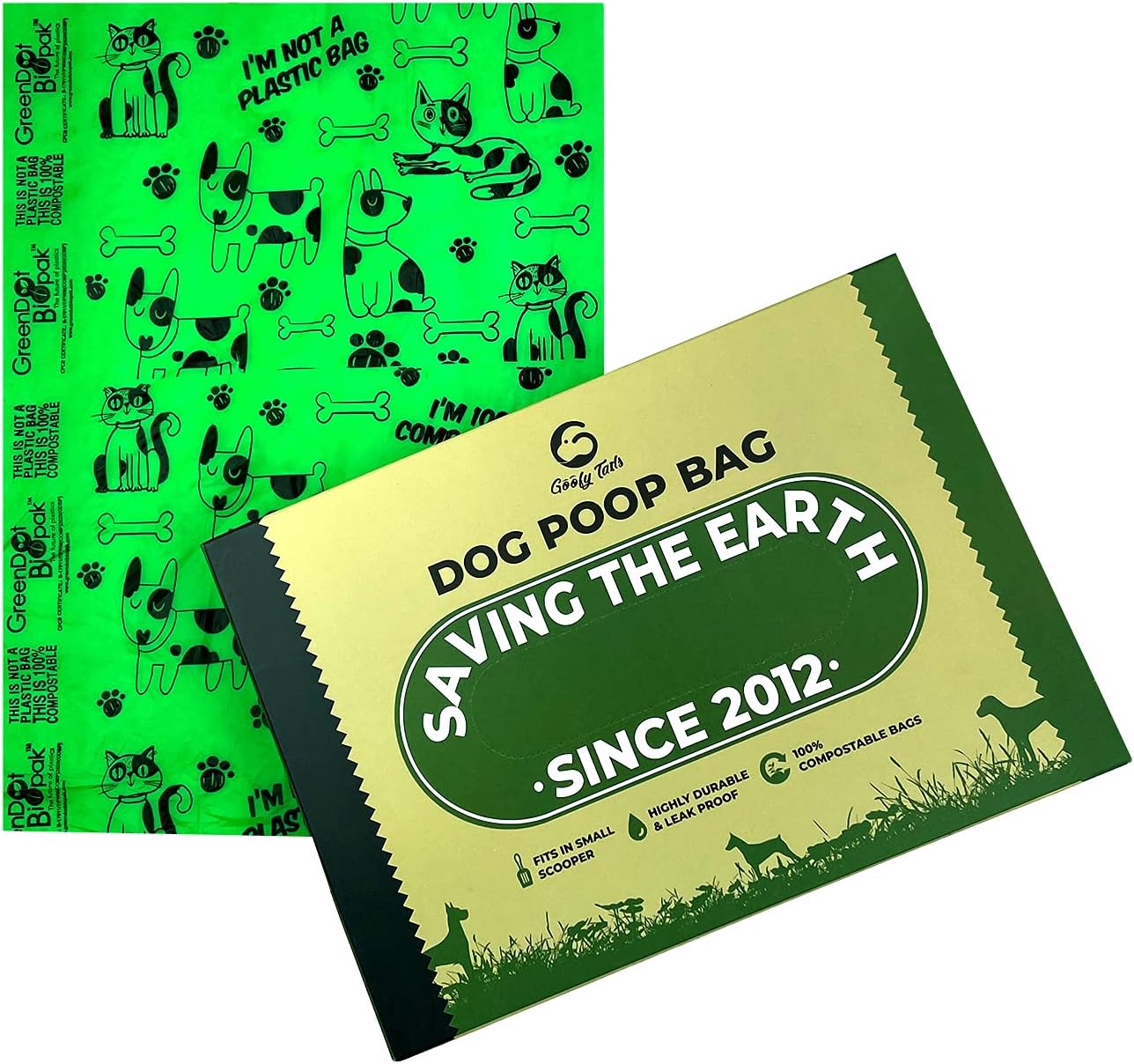 Goofy Tails Dog Poop Bags (100 Bags) | Biodegradable Poop Bags for Dogs | Leak Proof Eco Friendly Pet Waste Disposable Bags (Green, 33Cm X 23Cm,Polyethylene)