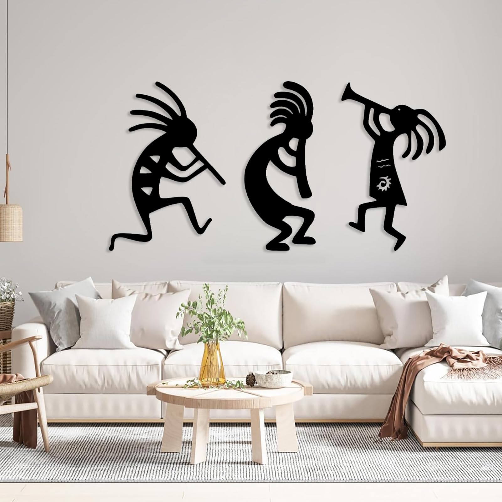 JOYHIVECC Kokopelli - Trio, decorazione da parete in metallo sud-ovest sud-occidentale, decorazione da parete per camera da letto, 3 pezzi, nero (inchhi