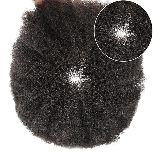 Miniatura 5 de Afro Toupee para hombres, unidad de cabello negro afroamericano rizado para hombre, peluca tipo tupé para hombres negros, encaje frontal para