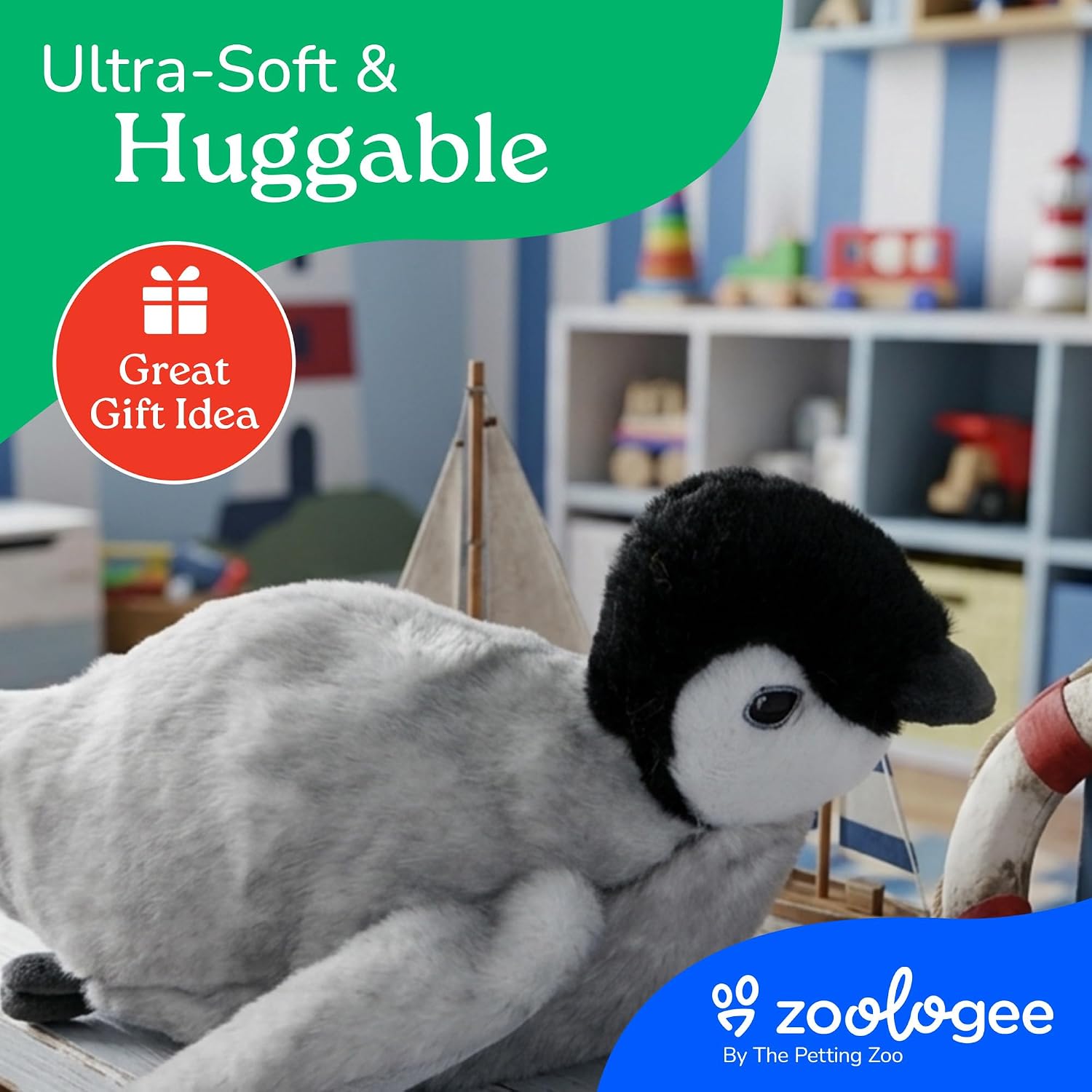 The Petting Zoo Swimming Penguin Chick Stuffed Animal Plushie, Gifts for Kids, Earth Keeperz Sealife Animals, Zoologee Grey Penguin Chick Plush Toy, 11 inches