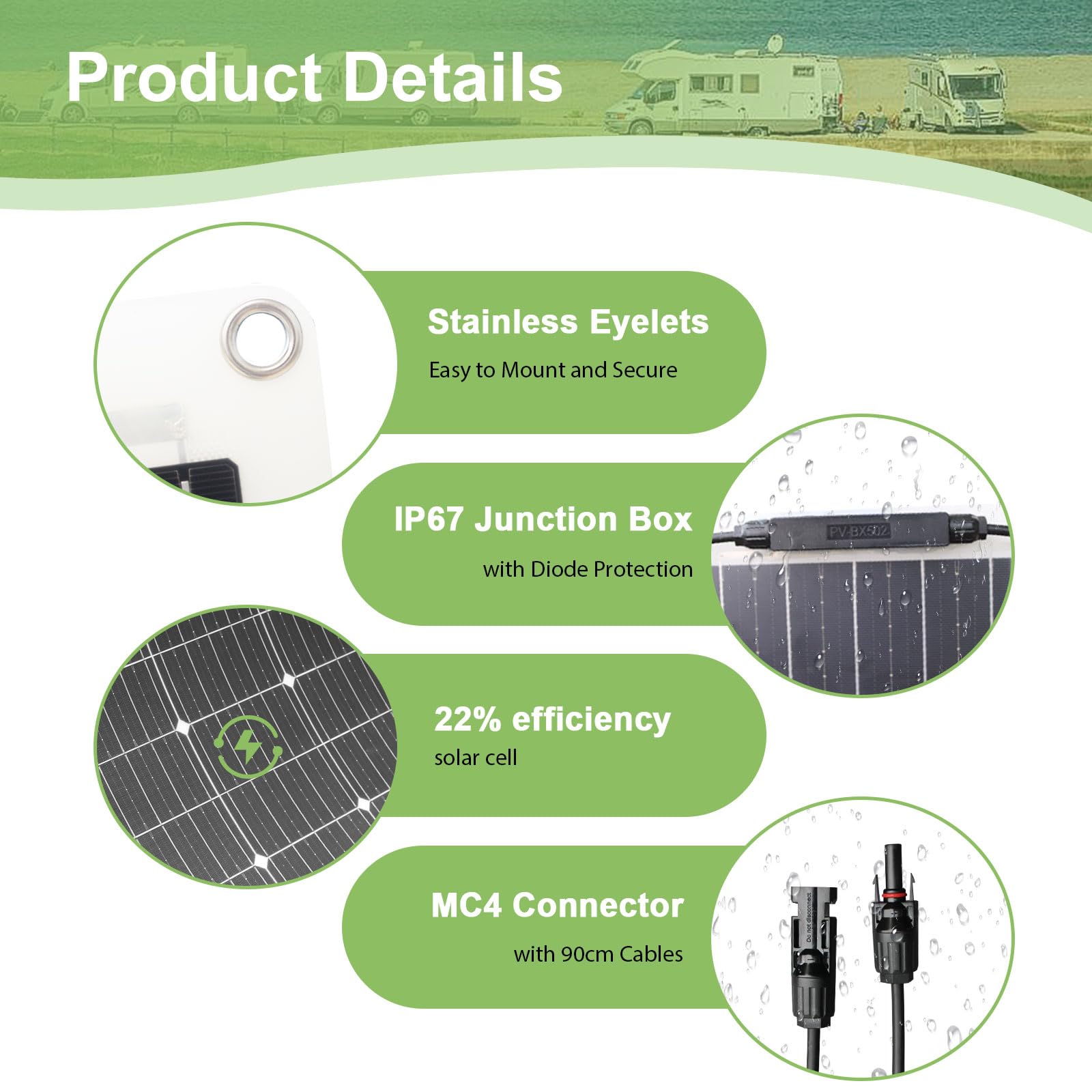 200 Watt 12V24V Flex Solarmodul Set Mit 20A Laderegler für Wohnwagen Boote