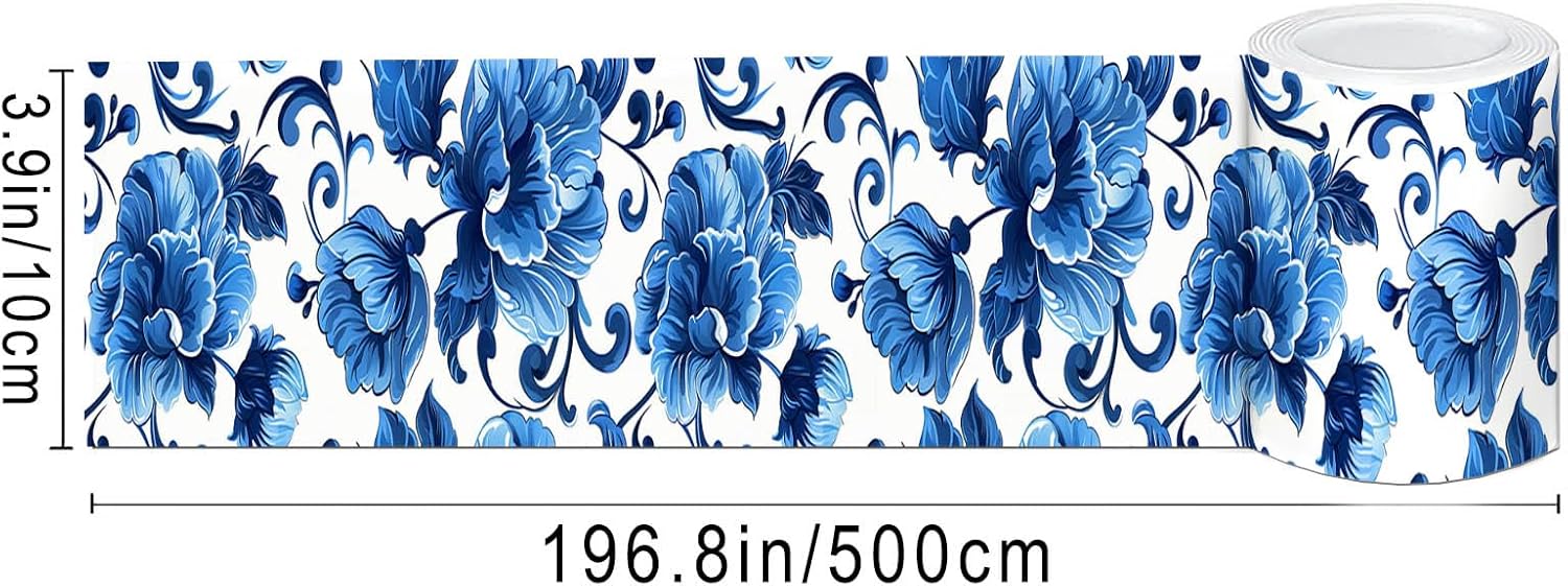 Condition photo showing New/Like New for ivn wallpaper border peel and stick wall blue floral decorative wall trim self adhesive border for walls mirror frame accent strip for bedroom kitchen livingroom 4x196 inch blue peony