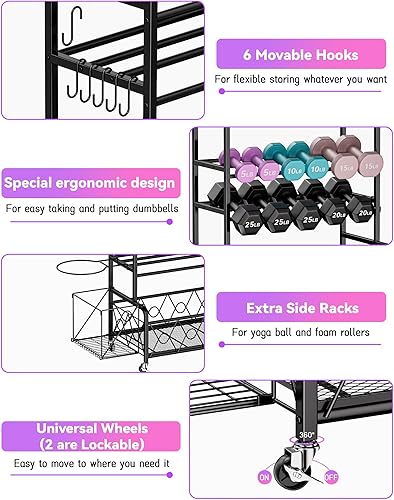 Miniatura 3 de Organizador de gimnasio en casa, todo en uno, soporte para mancuernas de yoga, soporte para equipo de ejercicio de entrenamiento, tapete de yoga,