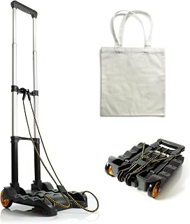 Folding Luggage Cart with Wheels – Foldable, Compact, Lightweight - Portable Hand Truck and Collapsible Dolly - Fold Up Trolley Carrier for Travel, Moving, Office – Complete with Canvas Bag
