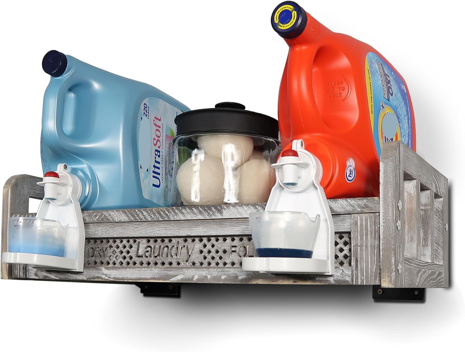 Besuete Wall Mount Laundry Soap Holder - Heavy Duty Hanging Wood Laundry Detergent Holder Shelf, Liquid Laundry Detergent Dispenser, Laundry Room Accessories(Extra Large, Grey)