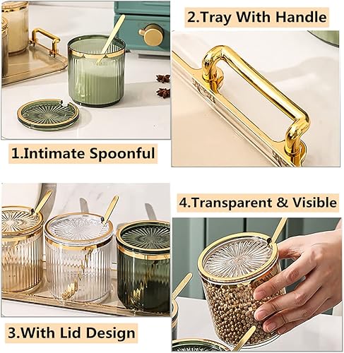 Miniatura 4 de Tarros acrílicos para especias de condimentos, caja de especias para condimentos con tapas y cucharas y bandeja, recipientes de plástico