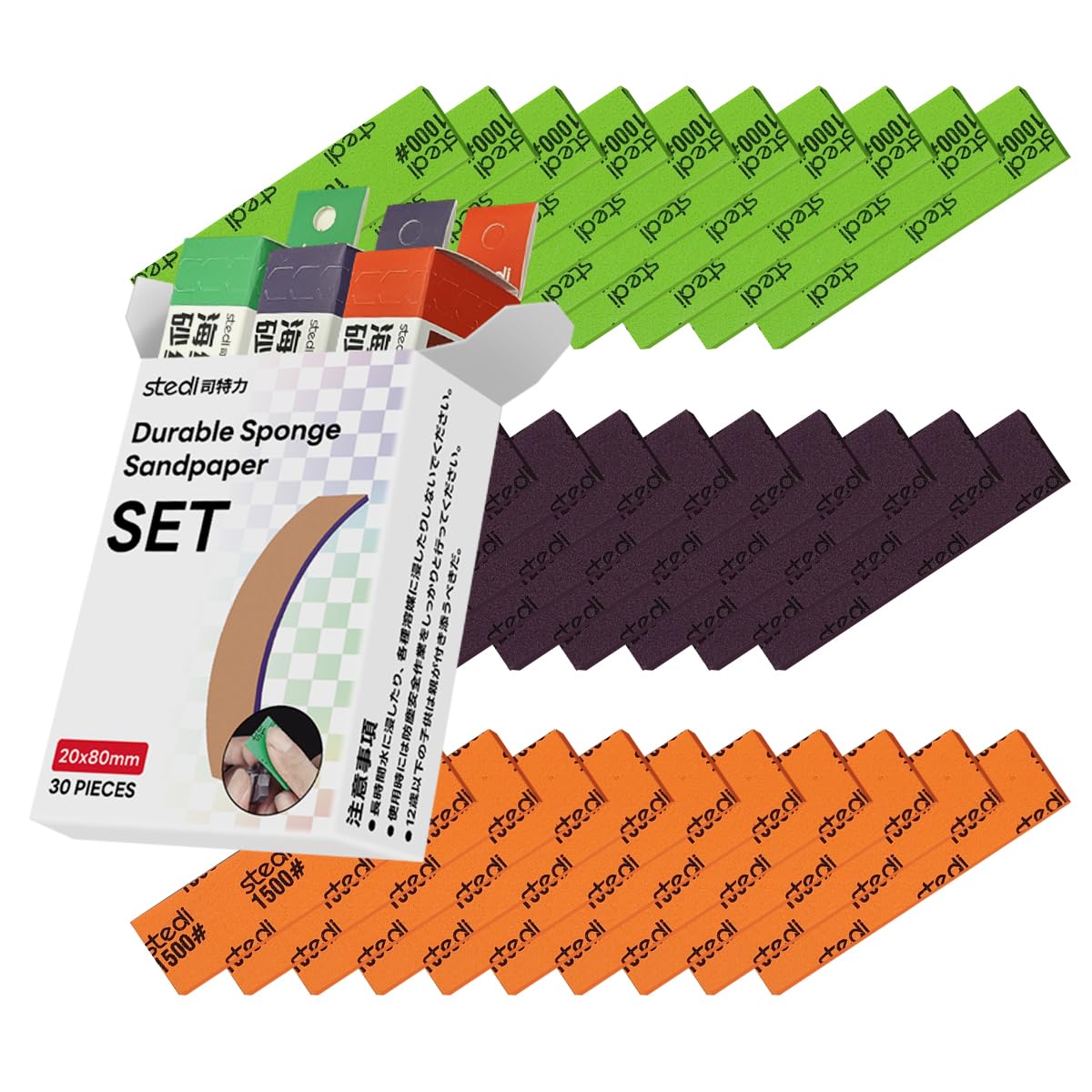 stedi Spugna abrasiva per edifici Gundam, 3 mm, per hobby, modellismo, blocco di levigatura a mano, impermeabile, a secco, riutilizzo, carta vetrata gundam grana #1000#1200#1500, 30 fogli