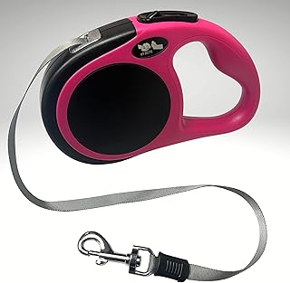 My Bestie - Heavy Duty Retractable Dog Leash w/Anti-Slip Handle 360Â° Tangle-Free | 16 ft. Strong Nylon Tape | One-Handed Brake, Pause, Lock, Pet Leash for X-Small/Small/Medium up to 44 lbs-Pink/Black
